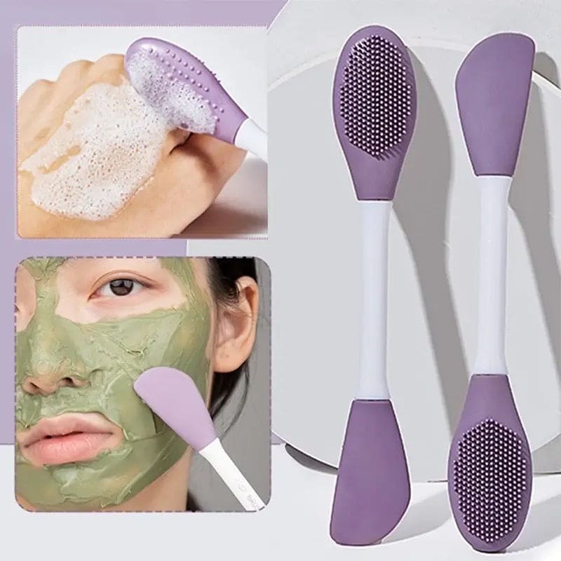 Double Head Silicone Facial Brush and DIY Clay Mask Applicator for Exfoliating Skin Care