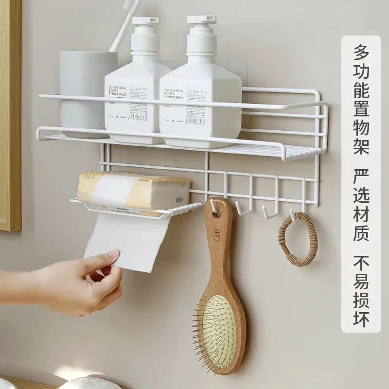 Bathroom Storage Shelf with Hooks and Soap Dish