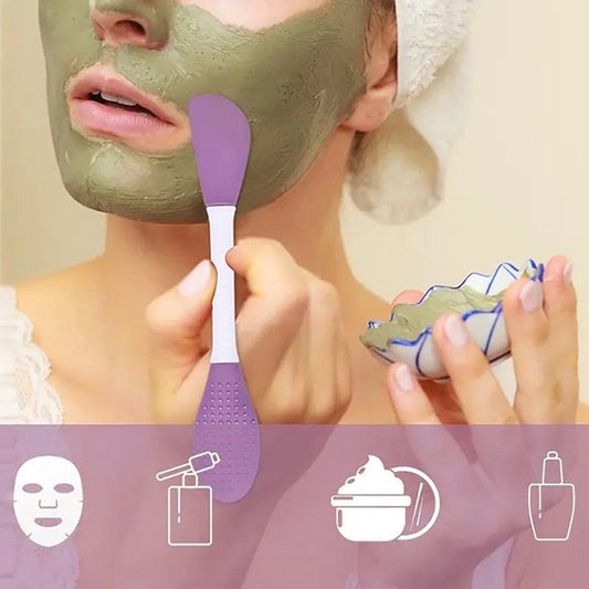 Double Head Silicone Facial Brush and DIY Clay Mask Applicator for Exfoliating Skin Care