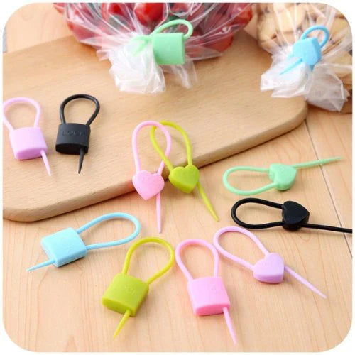 Set of 3 Lock-Shaped Silicone Cable Ties: Reusable Sealing Clips for Storage