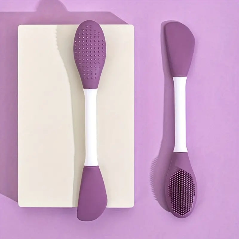 Double Head Silicone Facial Brush and DIY Clay Mask Applicator for Exfoliating Skin Care