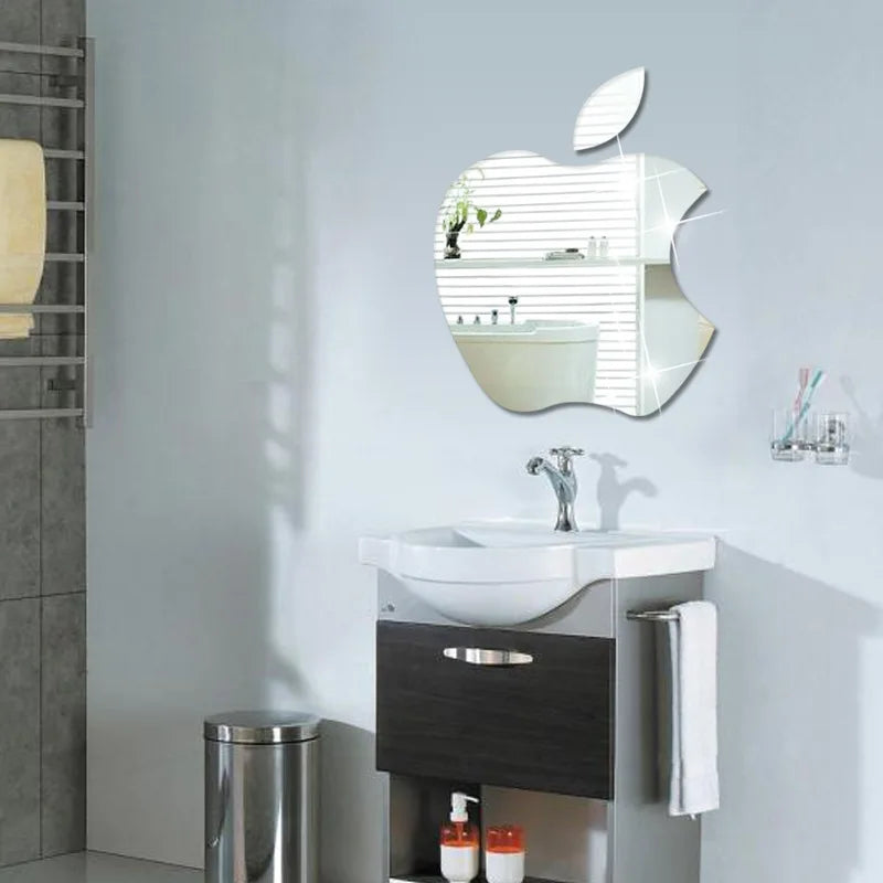 Apple-Shaped Mirror Wall Sticker for Bathroom and Living Room Décor