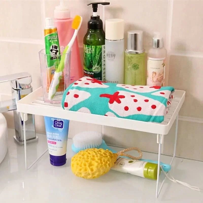 Kitchen Foldable Storage Rack - Plastic Shelf Organizer