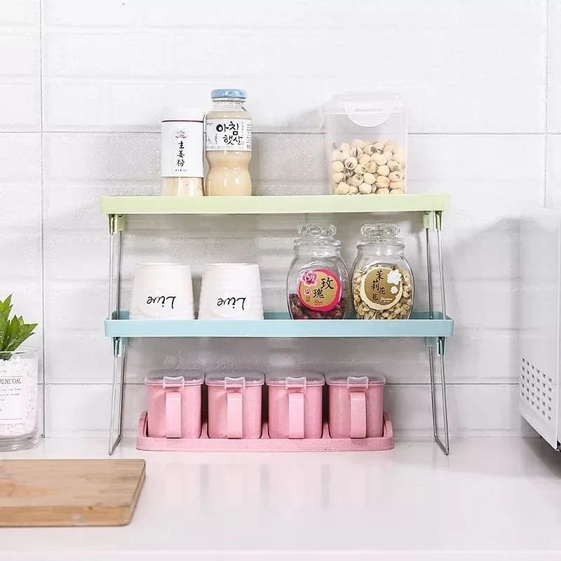 Kitchen Foldable Storage Rack - Plastic Shelf Organizer