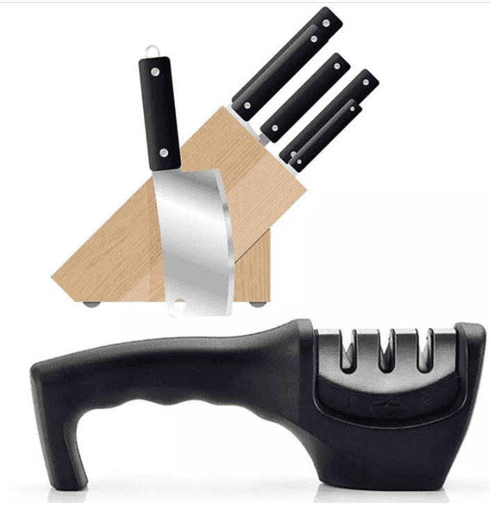 Manual Knife Sharpener for Kitchen Knives with Steel Stage Sharpening Kit