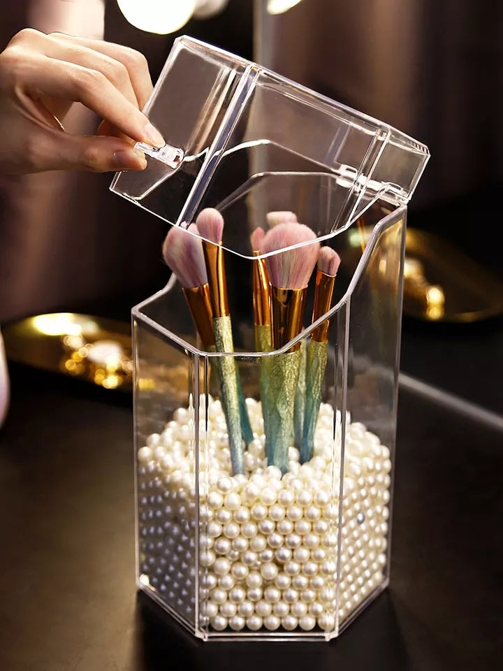 Transparent brush holder with pearls