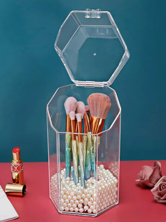 Transparent brush holder with pearls