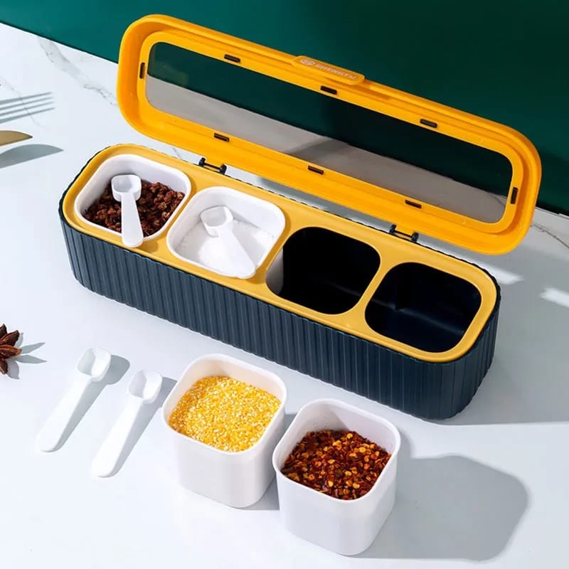 Plastic 4 Portions Seasoning Box With Jars & Spoons