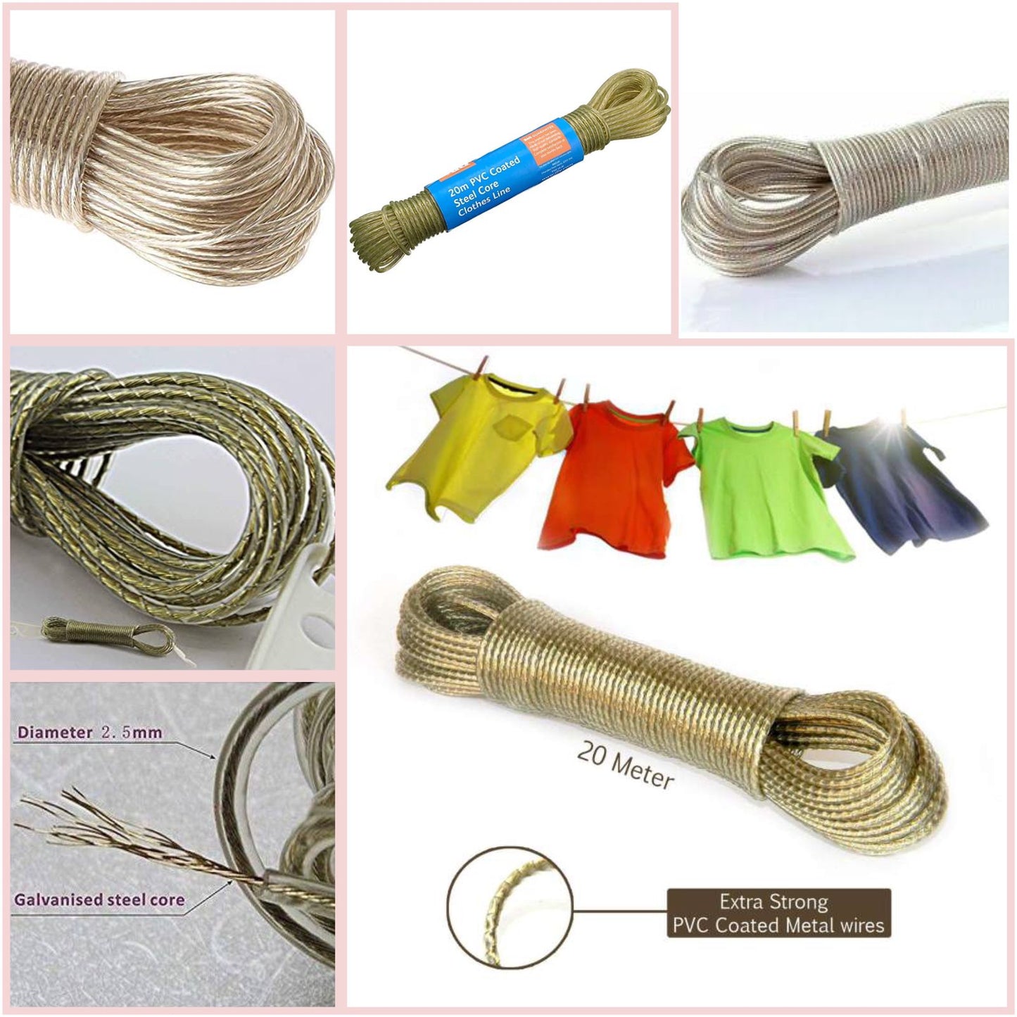 PVC-Coated Aluminium Clothesline Wire - 20 Metres