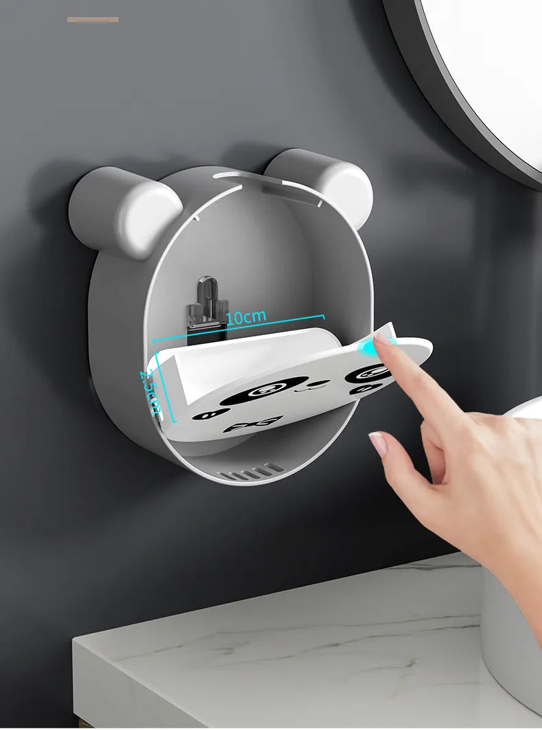 Cute Panda Soap Dish Holder, No-Drilling Soap Dish with Drain, Wall Mounted Soap Saver for Shower