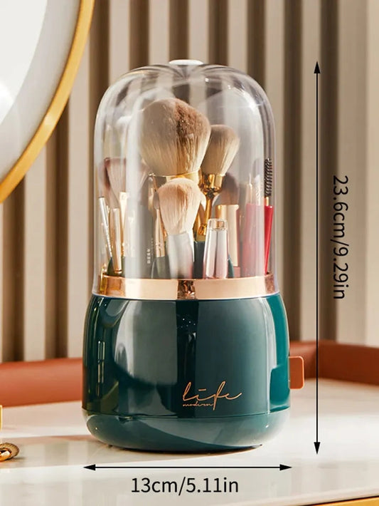 Premium 360° Rotating Makeup Brush Holder With Acrylic Lid