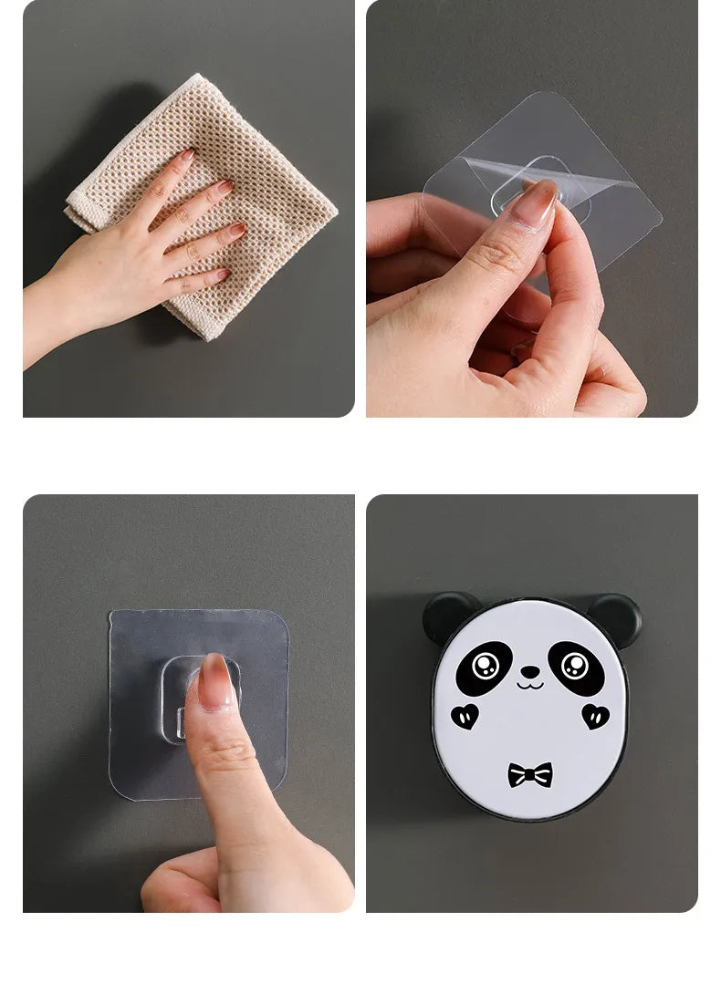 Cute Panda Soap Dish Holder, No-Drilling Soap Dish with Drain, Wall Mounted Soap Saver for Shower